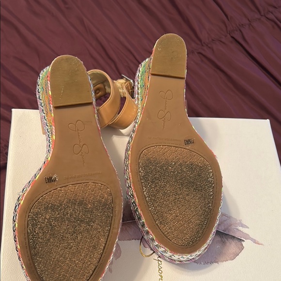 Jessica Simpson Beige Wedge Sandals with Crystal Embellishments - Picture 7 of 10